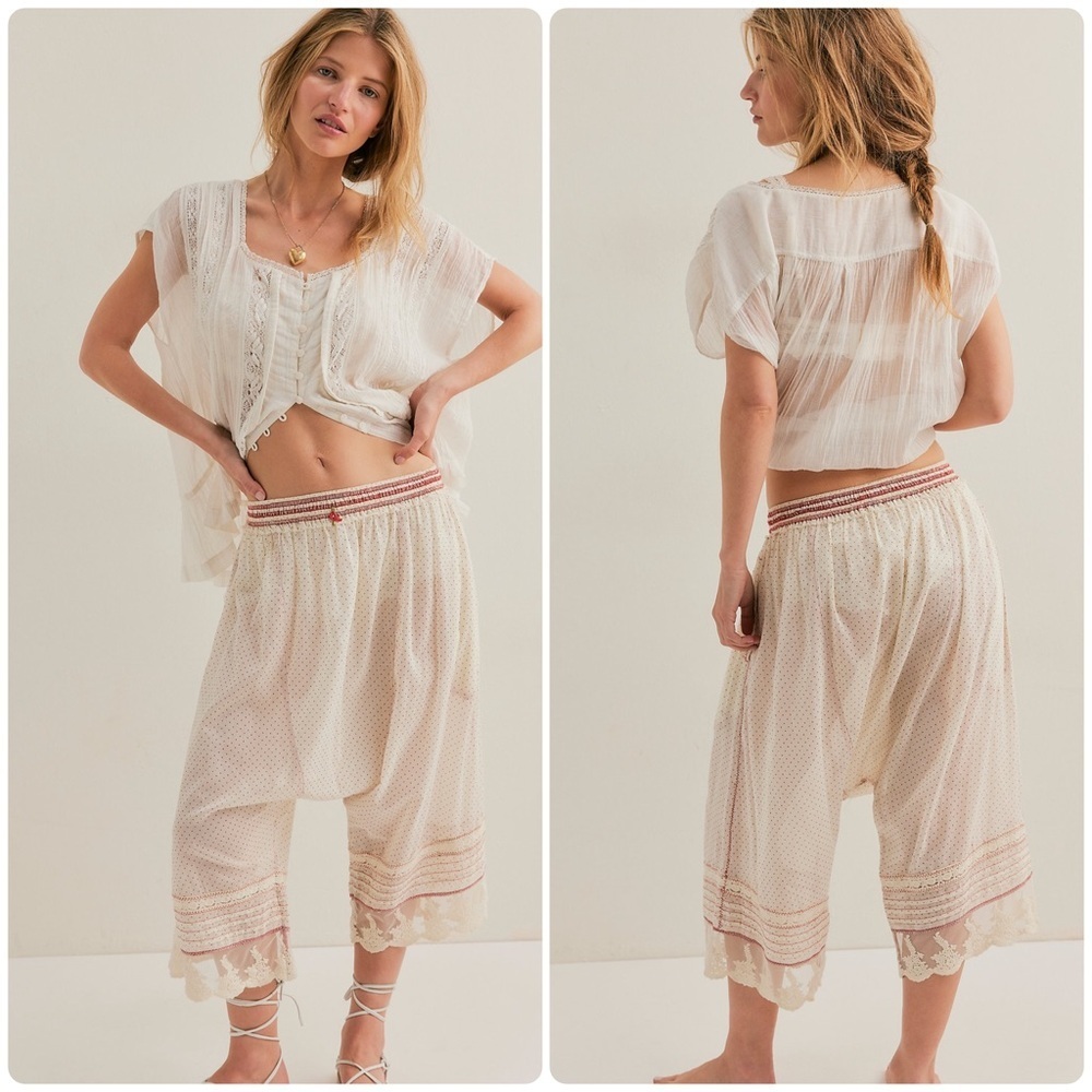 New! Free People Endless Afternoon Bloomers Swiss Dot Embroidered Lace Harem 🌹 M - Picture 2 of 16